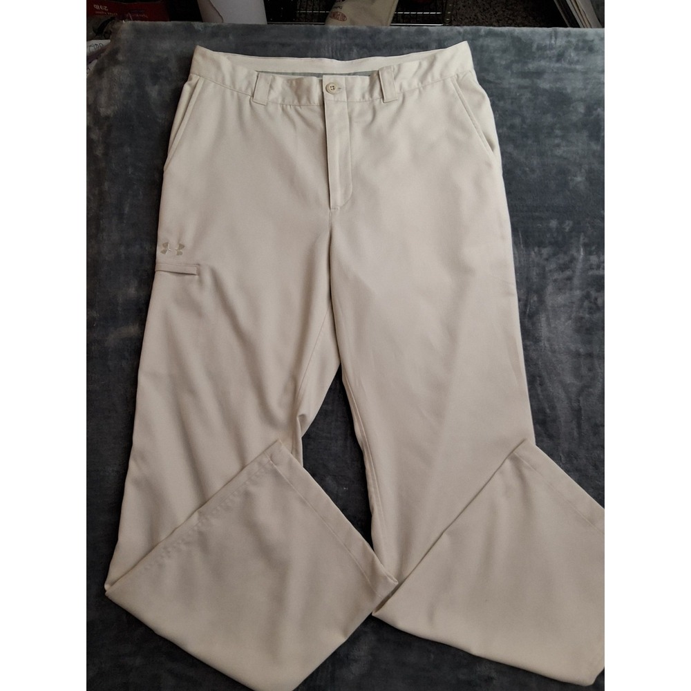 Mens Under Armour 34x32 Performance Pants Golf Tan Khaki Stretch